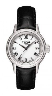 Tissot Carson Quartz Lady White Roman Dial Watch with Black Leather Strap T0852101601300