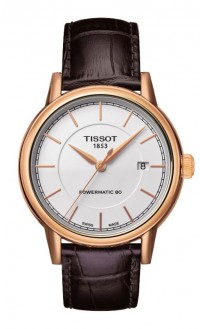 Tissot Carson Men's Automatic Rose Gold PVD Classic Watch with White Dial and Brown Leather Strap T0854073601100