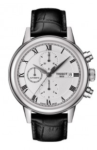 Tissot Carson Men's Automatic Chrono White Dial Watch with Black Leather Strap T0854271601300