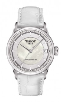 Tissot Luxury Automatic Lady White MOP Dial Watch with White Leather Strap T0862071611100