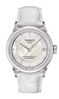 Tissot Luxury Automatic COSC Women's Chronometer Diamond White MOP Dial Watch with White Leather Strap T0862081611600