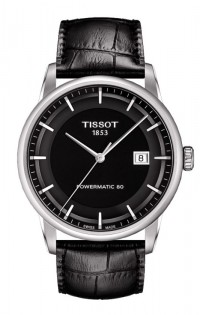 Tissot Luxury Automatic Men's Black Dial Watch with Black Leather Strap T0864071605100