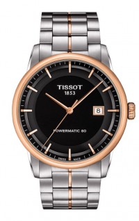 Tissot Luxury Automatic Men's Black Dial Watch with Two-Tone Stainless Steel Bracelet T0864072205100