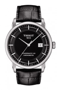 Tissot Luxury Automatic COSC Men's Chronometer Black Dial Watch with Black Leather Strap T0864081605100