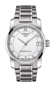 Tissot Titanium Women's Automatic Diamond White MOP Dial Watch with Titanium Bracelet T0872074411600