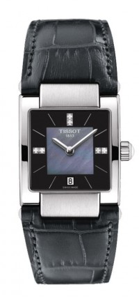 Tissot Lady T02 Women's Quartz Black MOP Dial Watch with Black Leather Strap T0903101612600