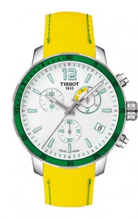 Tissot Quickster Football Men's Quartz Chronograph Silver Dial Watch with Yellow Rubber Strap T0954491703701