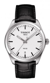 Tissot PR 100 Men's Quartz Silver Dial with Black Leather Strap T1014101603100
