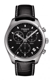 Tissot PR 100 Men's Quartz Chronograph Black Dial with Black Leather Stap T1014171605100