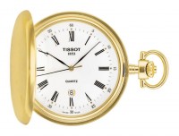 Tissot Savonnette Men's Quartz Pocket Watch with Goldtone Case, White Dial and Chain T83455313