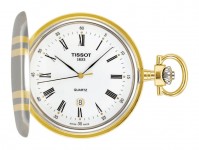 Tissot Savonnette Men's Quartz Pocket Watch with Two-Tone Case, White Dial and Chain T83855313