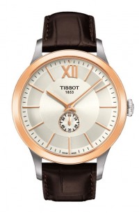 Tissot Classic Gent 18K Gold Men's Automatic Chronograph Silver Dial Watch with Brown Leather Strap T9124284603800