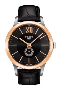 Tissot Classic Gent 18K Gold Men's Automatic Chronograph Black Dial Watch with Black Leather Strap T9124284605800