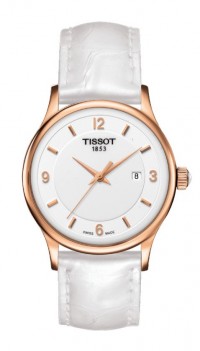 Tissot Rose Dream Lady Quartz 18K Gold White Dial Watch with White Leather Strap T9142104601700