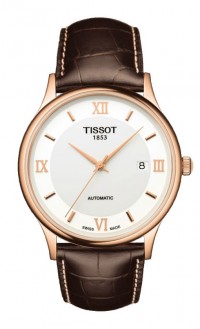 Tissot Rose Dream Men's Automatic 18K Rose Gold Case White Dial Watch with Brown Leather Strap T9144077601800