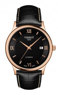 Tissot Rose Dream Men's Automatic 18K Rose Gold Case Black Dial Watch with Black Leather Strap T9144077605800