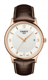 Tissot Rose Dream Men's Quartz 18K Rose Gold and Steel Case White Dial Watch with Brown Leather Strap T9144104601700