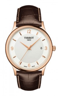 Tissot Rose Dream Men's Quartz 18K Rose Gold Case White Dial Watch with Brown Leather Strap T9144107601700
