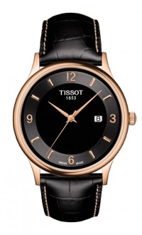 Tissot Rose Dream Men's Quartz 18K Rose Gold Case Black Dial Watch with Black Leather Strap T9144107605700