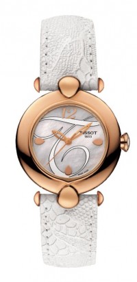 Tissot Pretty 18K Rose Gold Case White MOP Dial Watch with White Leather Strap T9182107611700