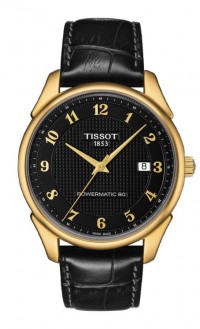 Tissot Vintage Powermatic 80 Men's Automatic 18K Yellow Gold Case Black Dial Watch with Black Leather Strap T9204071605200