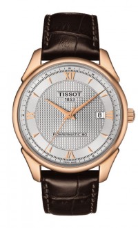 Tissot Vintage Powermatic 80 Men's Automatic 18K Rose Gold Case Silver Dial Watch with Black Leather Strap T9204077603800
