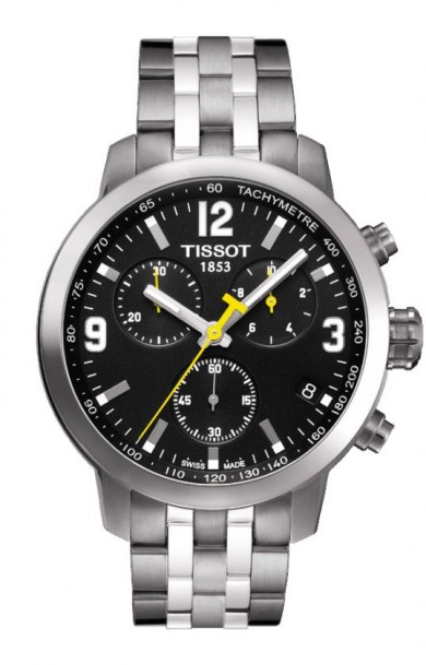 Tissot PRC 200 Men's Quartz Chrono Black Dial Watch with Stainless Steel Bracelet