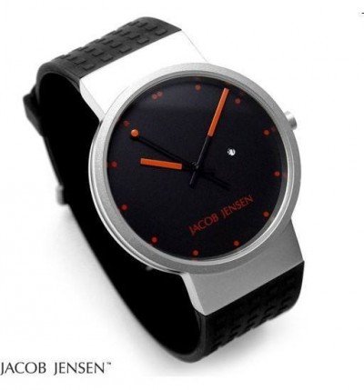 Jacob Jensen Clear Titanium Black Dial Rubber Band Men's Watch 410